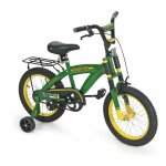 John Deere 16" Boys Bicycle, Kids Bike with Training Wheels and Front Hand Brake, Green
