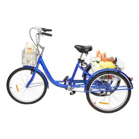 SamyoHome Adult Tricycle, Three Wheel Cruiser Bike Blue, 24" Wheels