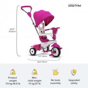 smarTrike Breeze Plus, 4-in-1 Toddler Tricycle 15M+ - Pink