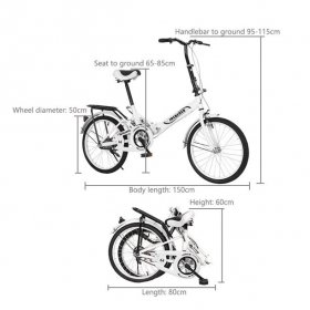 VKEKIEO Folding Bike,Women Cruiser Bike, 20 inch Adult Bike for Women, Portable Ultra-Lightweight Folding Bicycle for Students,White