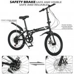 WFJCJPAF 20'' Folding Bike 7-Speed for Adults Teens, with Disc Brakes Lightweight Carbon Steel Frame, Height Adjustable, Black