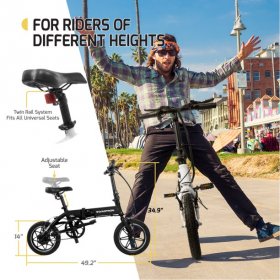 Swagtron EB5 Lightweight Folding Electric Bike 14" 36V 250W eBike with Pedals & Power Assist 15.5-Mile Range