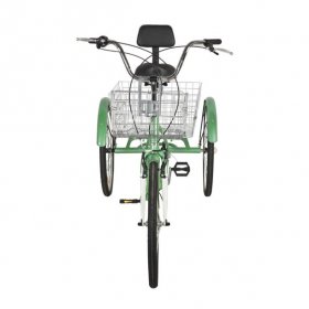 Adult Tricycles 7 Speed, Adults Trikes 24 inch 3 Wheel Bikes, Three-Wheeled Bicycles Cruise Trike with Shopping Basket for Seniors, Women, Men (Dark Green)