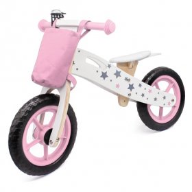 Firlar Wooden Toys: Wooden Balance Bike Star Model With Bag/Bell Pink