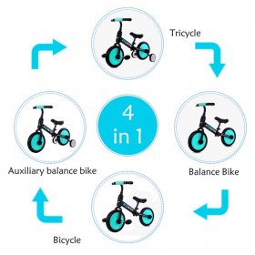 KUDOSALE 4 IN 1 DESIGN 12'' Kid Balance Bike Toddler Walking Bicycle Detachable Pedal & Auxiliary Wheel for Toddlers 2-6 Years Old
