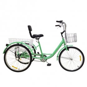 Akoyovwerve Adult Tricycle with Rear Storage Basket for Recreation, Shopping - 24-inch wheels - Green