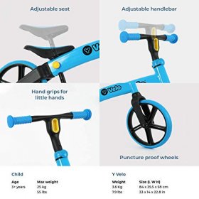 Yvolution Yvolution Y Velo Balance Bike 12" - Blue | No Pedal Push Bicycle for Kids Ages 3 to 5 Years Old