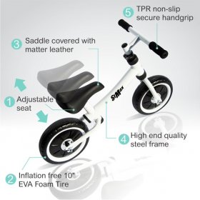 Stmax 10" Ultra-lite Balance Bike no Pedal White Adjustable Handlebar and Seat