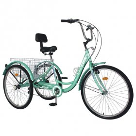 24 Inch Three-Wheeled Bicycles Cruise Trike with Shopping Basket 3 Wheel Bikes Adult Tricycles 7 Speed Adult Trikes