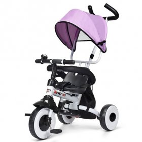 Topbuy 4-in-1 Foldable Baby Single Stroller Tricycle With Seat Belt Canopy Pink