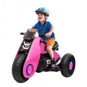 Children Electric Motorcycle, 3 Wheels Double Drive Toy, 6V Battery Powered Ride On Toy, Electric Mini Bike with Music Play Function and Pedal Switch for Kids Toddlers, Birthday Christmas Gift, B1930