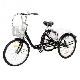 BaytoCare Adult Tricycle, Three Wheel Cruiser Bike, 24-inch Trike Wheels, Black