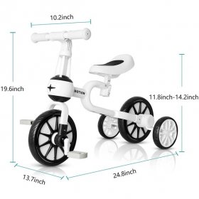 VOKUL 3 in 1 Kids Balance Bike with Detachable Pedals,Baby Walking Tricycle/Bicycle for 1-4 Years Old Toddler , Boys & Girls Trike 3 Wheel Bike Trikes for Toddler (BlkWht)