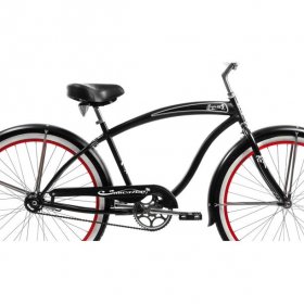 Micargi ROVER GX 26" Beach Cruiser Coaster Brake Single Speed Stainless Steel Spokes One Piece Crank Alloy Red Rims 36H White Wall Tire With Fenders Color: Black/Red Rim