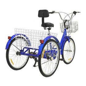 Adult Tricycles, 7 Speed Adult Trikes 24 inch 3 Wheel Bikes for Adults with Large Basket for Recreation, Shopping, Picnics Exercise Men's Women's Farmer Bike, Blue