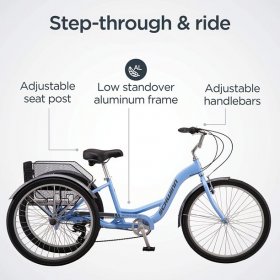 2021 new Schwinn Meridian Adult Tricycle, Three Wheel Cruiser Bike, 24 - 26-Inch Trike Wheels, Cargo Basket, Adjustable Handlebars, Multiple Colors