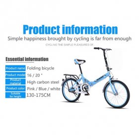 WMHOK Blue Folding 20in Adult Students Ultra-Light Portable Women's City Mountain Cycling