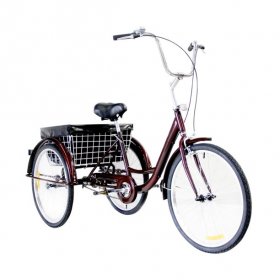 24" Adult Trike Tricycle 3-Wheel Bike w/Basket for Shopping, Double Wall Box, Shiny Red