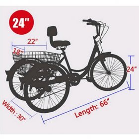 PROKTH Adult Tricycles 7 Speed, Adult Bikes 24 inches 3 Wheels Bikes, Three-Wheeled Bicycles Cruiser Bicycles with Shopping Basket
