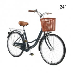 Preenex Womens beach cruiser bike 24 inch, Commuter Bicycle, Front Basket & Bell, Rear Racks, Blue