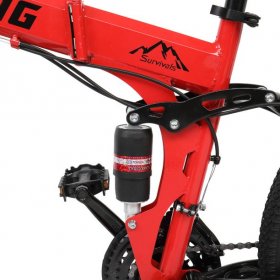 ankishi [Camping Survivals] Folding Mountain Bike 24 Inch 21 Speed Red
