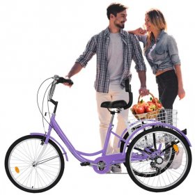 Adult Tricycle 1/7Speed 3-Wheel for Shopping W/ Installation Tools