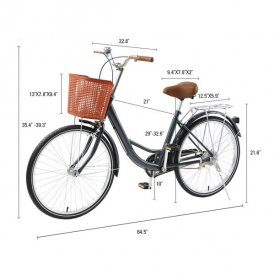 Preenex Womens beach cruiser bike 24 inch, Commuter Bicycle, Front Basket & Bell, Rear Racks, Blue