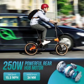 Macwheel 16" Electric Folding Bike Top Speed 15.5mph Commuter Bicycle for People Aged 14 to 65 | LNE-16