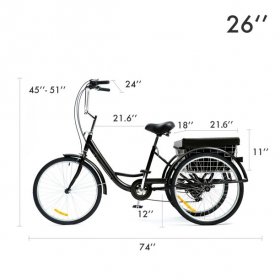 26" 3-Wheel Adult Tricycle w/ Large Basket Cruiser Bike for Shopping & Outing With 8-speed Transmission White