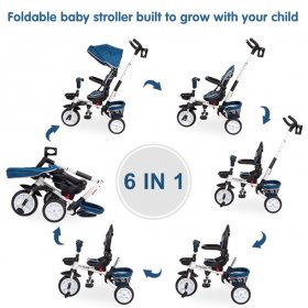 Kinbor 6-In-1 Kids Baby Pushing Tricycle Detachable Foldable Bike