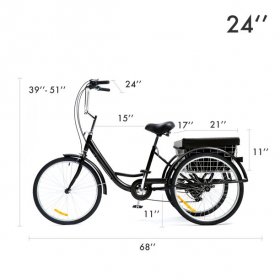 24" 8 Speed Adult Trike Tricycle 3-Wheel Bike w/Basket for Shopping