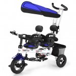 Topbuy 4-In-1Twins Kids Baby Stroller Tricycle Detachable Learning Toy Bike w/ Canopy