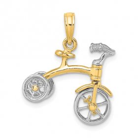 14K Two-Tone Gold 3-D Tricycle With Moveable Handlebars And Wheels Charm (16.6 mm x 19 mm)
