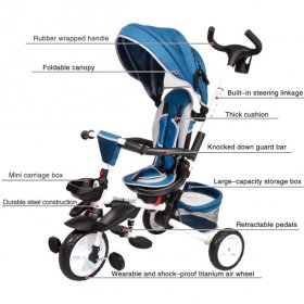 Kinbor 6-In-1 Kids Baby Pushing Tricycle Detachable Foldable Bike