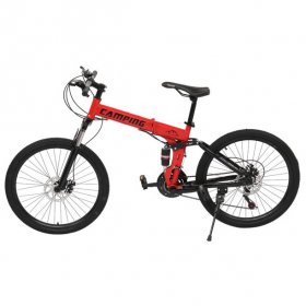 ankishi [Camping Survivals] Folding Mountain Bike 24 Inch 21 Speed Red