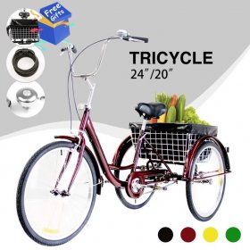 20" Adult Tricycle w/ Large Size Basket Comfort Cruiser for Men & Women RED
