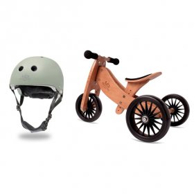 Kinderfeets Sage Adjustable Kids Helmet Bundle with Brown Balance Trike Tricycle
