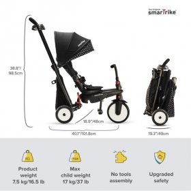 smarTrike STR5, 7-in-1 Folding baby Stroller Tricycle, 9M+ - B&W