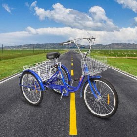 OverPatio Adult Tricycle 7 Speed, 26" Three Wheel Bikes, for Seniors, Adults, Women, Men, Blue