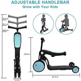 5 in 1 Scooter for Kids,Deluxe Transforming Kick Scooters Walking Car Tricycle for Toddlers with Adjustable Height, Best Gifts for Girls Boys Age 18 Months to 6 Years Old - Blue
