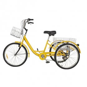 Akoyovwerve Adult Tricycle with Rear Storage Basket for Recreation, Shopping - 24-inch wheels - Yellow