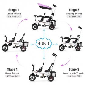 Gymax 4-In-1Twins Kids Baby Stroller Tricycle Detachable Learning Toy Bike
