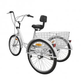 Areyourshop 7-Speed 24" With Basket Adult 3-Wheel Tricycle 3 Wheeled Trike Bicycle Cruise Bike Bicycle white