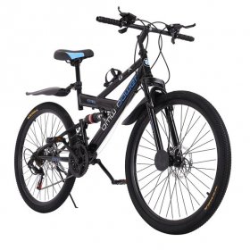 VKEKIEO Mountain Bike,26 inch Adult Bike for Men and Women,21 speed Full Suspension Mountain Bicycle,Black