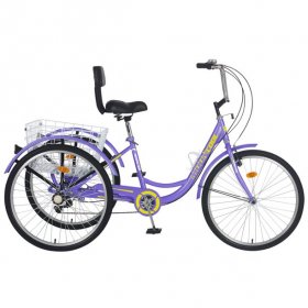 26 Inch 7 Speed Adult Trikes Three-Wheeled Bicycles Cruise Trike with Shopping Basket for Seniors Adult Tricycles 3 Wheel Bikes