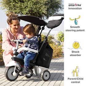 smarTrike Vanilla Plus 4 in 1 Adjustable Baby and Toddler Tricycle Push Stroller Bike with Canopy for Ages 15 Months to 3 Years, Black