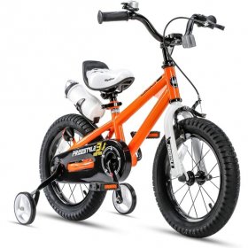 RoyalBaby Freestyle 14 Inch Orange Kids Bike Boys and Girls Bike with Training wheels and Water Bottle