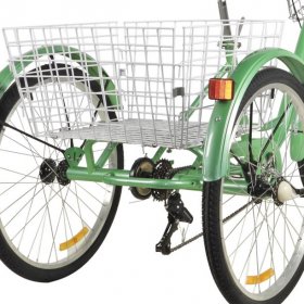 wowspeed 24inch Foldable Adult Tricycle, 7 Speed Three-Wheel Cruiser Bike With Large Cargo Basket for Women, Men - Green