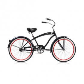 Wonder Wheels Beach Cruiser Coaster Brake Single Speed Bicycle, Bike, Stainless Steel Spokes One Piece Crank Alloy Red Rims 36 H White Wall Tire With Fender - Black & Red