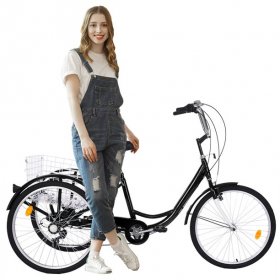 WMHOK Black Adult Tricycle for Shopping W/Installation Tools